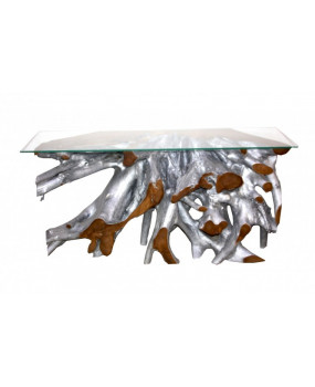 Teak Root Console Table (Silver)
